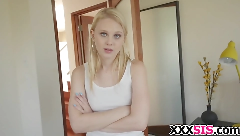 Sexy young blonde sucks off hard