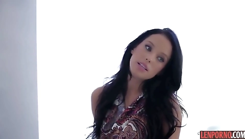 Sexy young girl loves pussy on a white